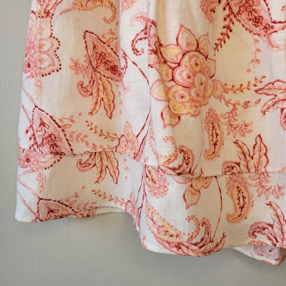 Express Women's Pink Ivory Linen Blend Floral Tiered Ruffle Mini Skirt Sz 14 New